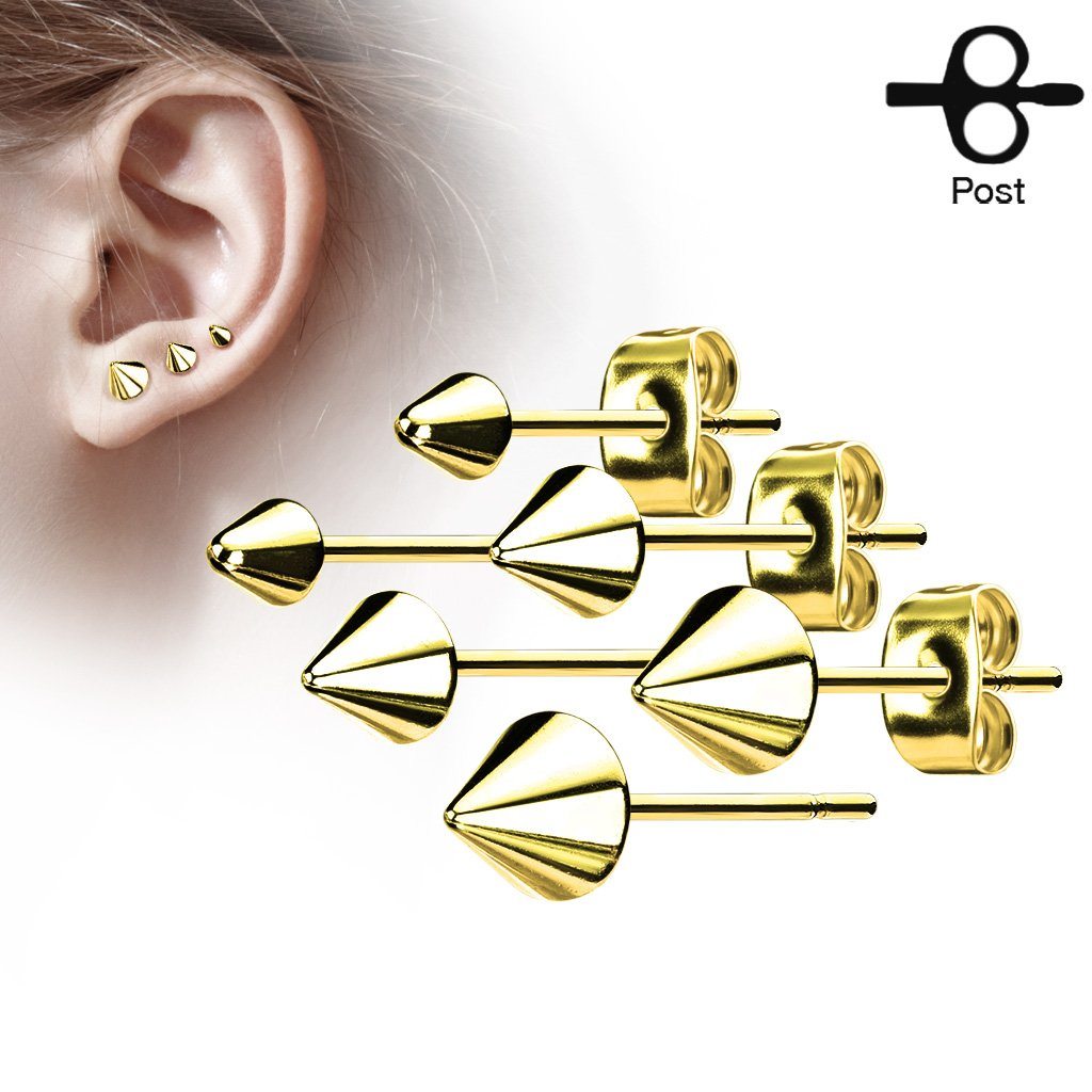 Gold Plated Pair of Cone Spike Stainless Steel Earring Studs 5mm