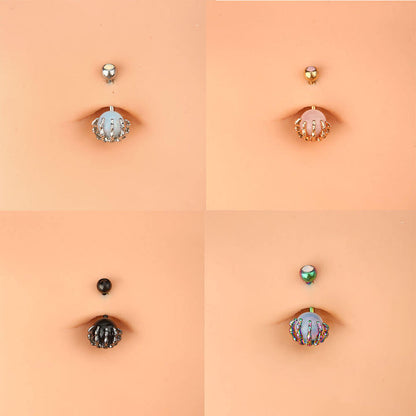 Skull Hand with Sanded Surface Ball Navel Ring - Pierced n Proud