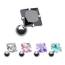 Blue Square Gem Tragus Cartilage Ear Piercing Bars 16g 6mm - Pierced n Proud