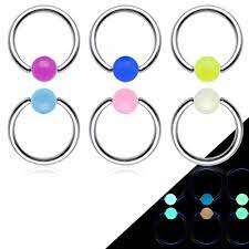 Glow in the Dark Ball Surgical Steel Captive Rings 14g 12mm - Purple - Pierced n Proud